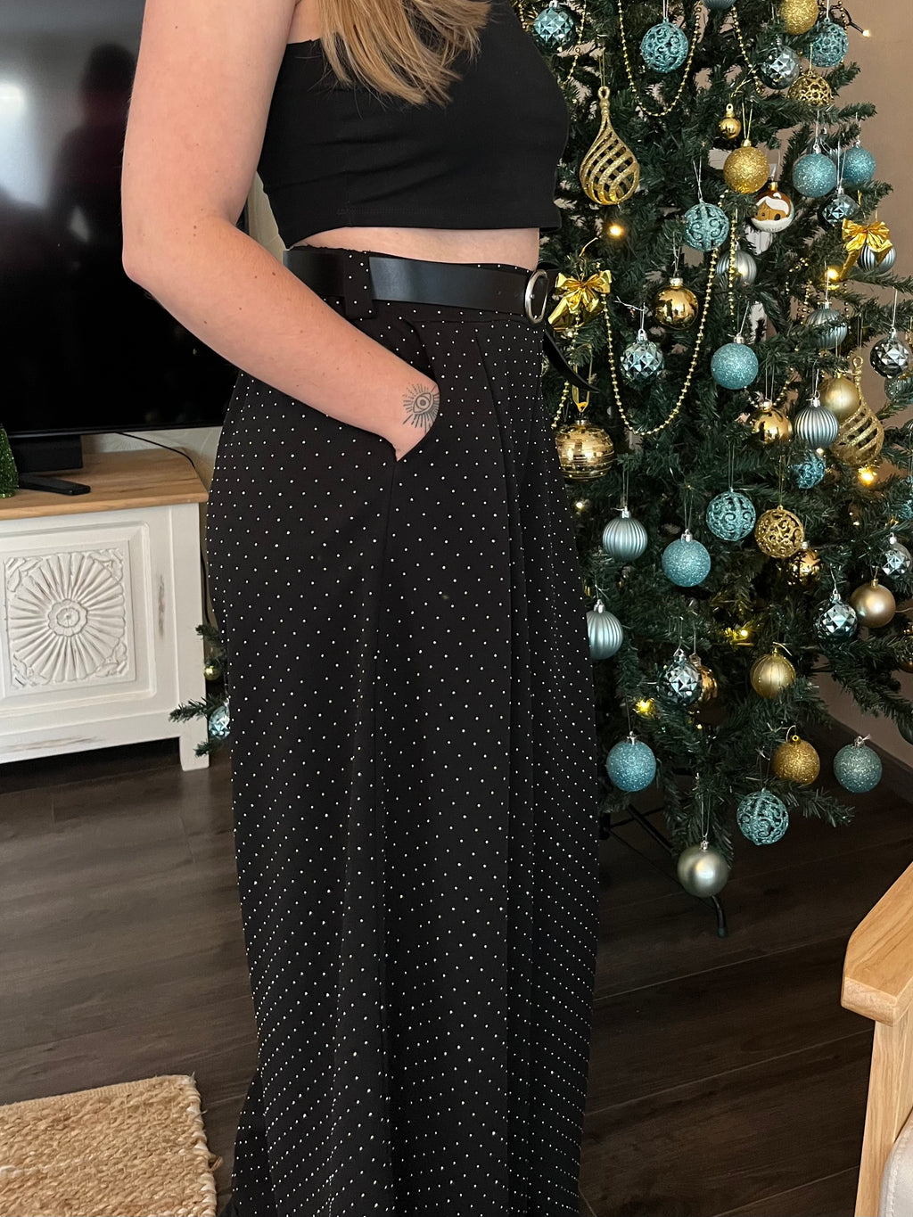 Pantalon flaire à strass