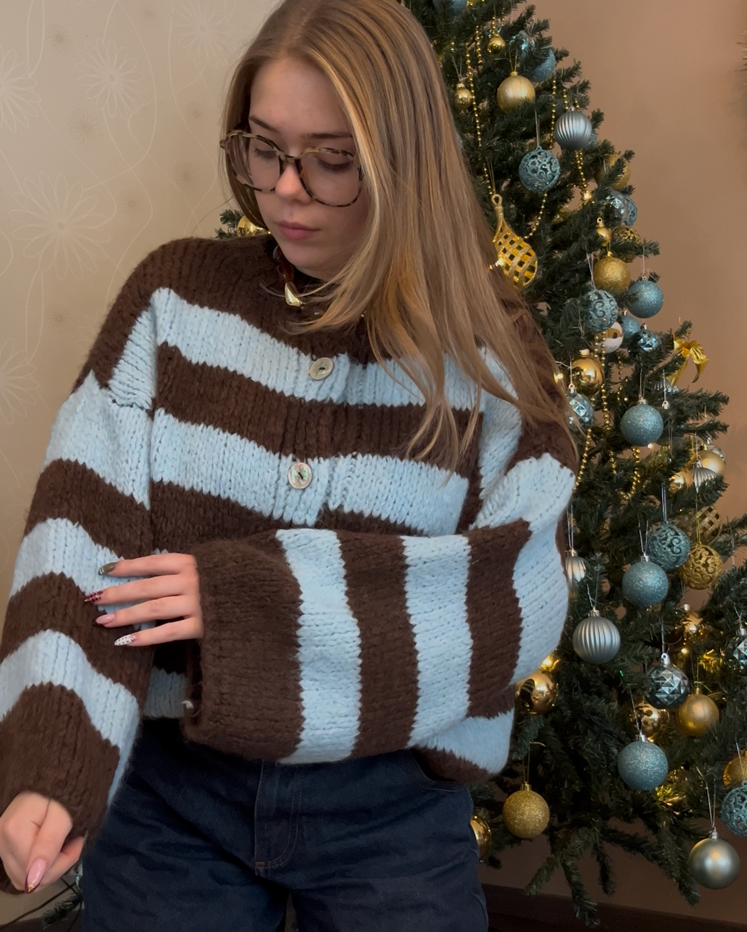 Gilet rayé marron ou rose